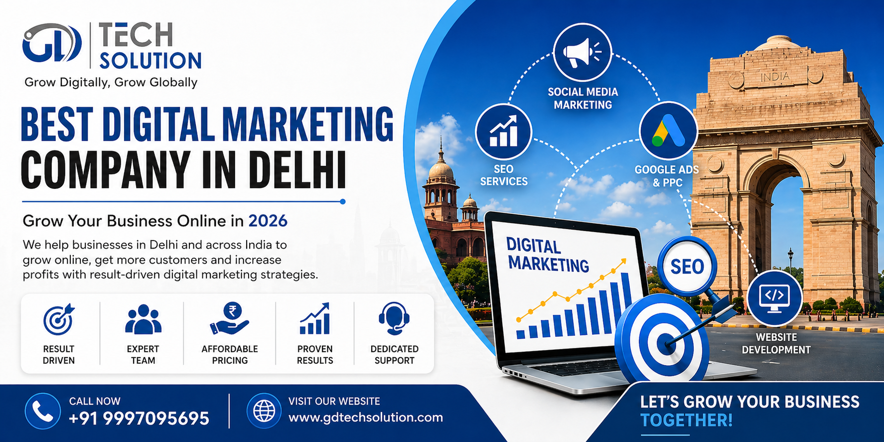 Best Digital Marketing Company in Delhi - GD Tech Solution offering SEO, web development, and online marketing services